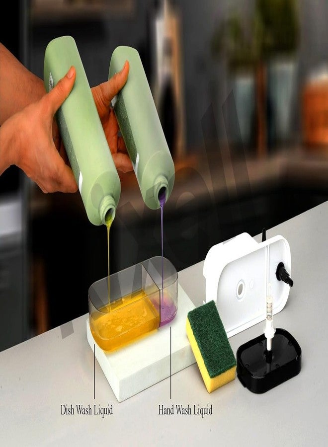 RIXELL 3-in-1 Soap Dispenser with Sponge Holder, Kitchen Sink Organiser, Countertop Pump Dispenser - Image 2